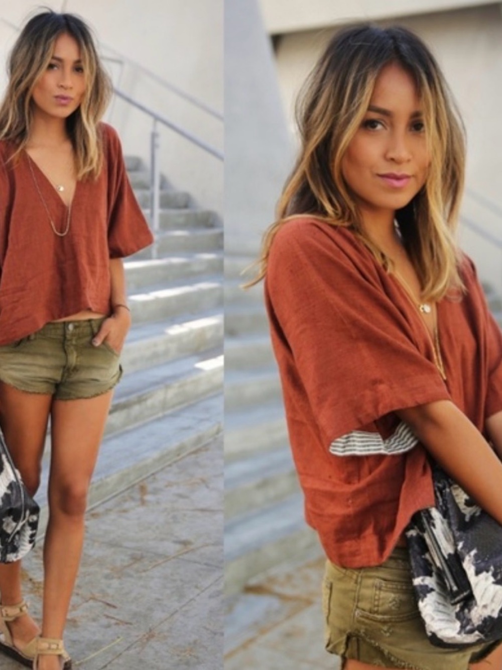 Free People Rust V-Neck Short Sleeve Tunic as seen on Sincerely Jules